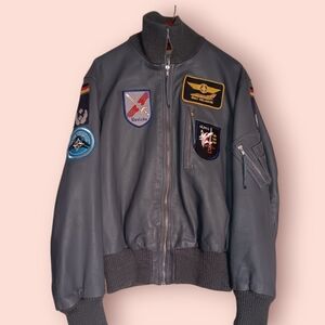 Men's GrayGerman Fighter Bomber Jacket with Patches